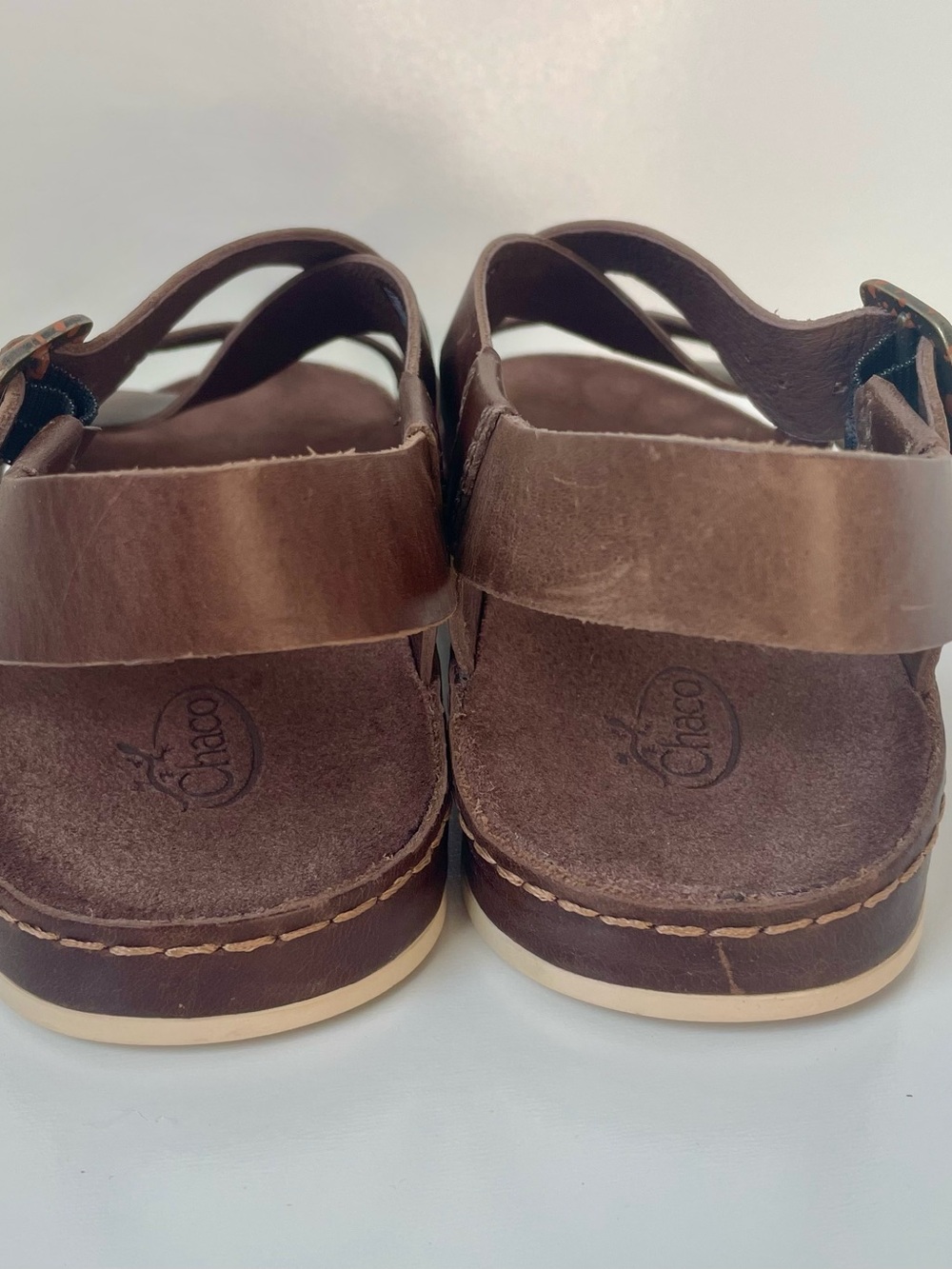 Chaco Wayfarer Otter Brown Leather Crossover Strap Sandals Women’s 7 Outdoors - Picture 8 of 16